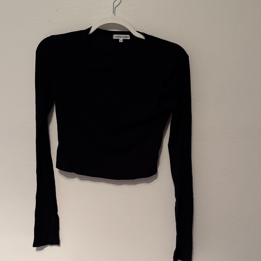 COTTON CITIZEN RIBBED Black Long Sleeve Crop Top SIZE MEDIUM